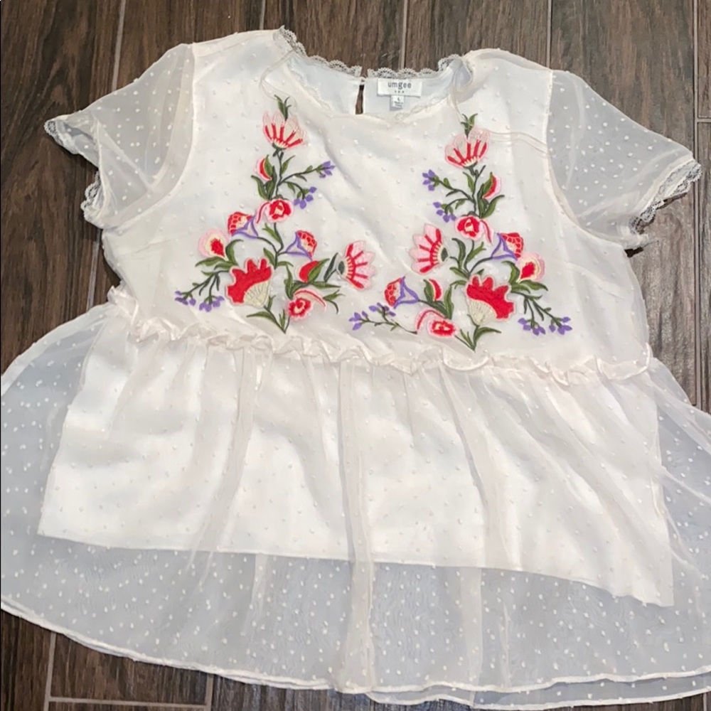 Umgee embroidered floral boho with sheer top